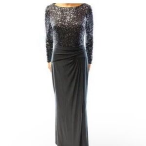 Lauren by Ralph Lauren Green and Silver Long Sleeve Grown Maxi Dress P5369